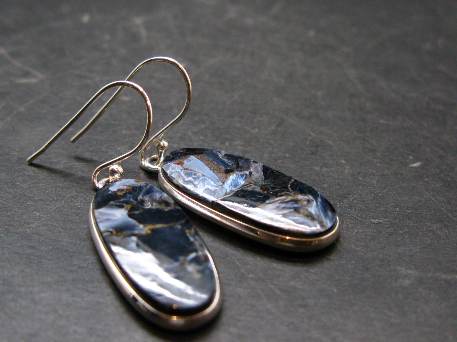 Natural Pietersite Silver Earrings From Namibia - 1.6" - 5.33 Grams