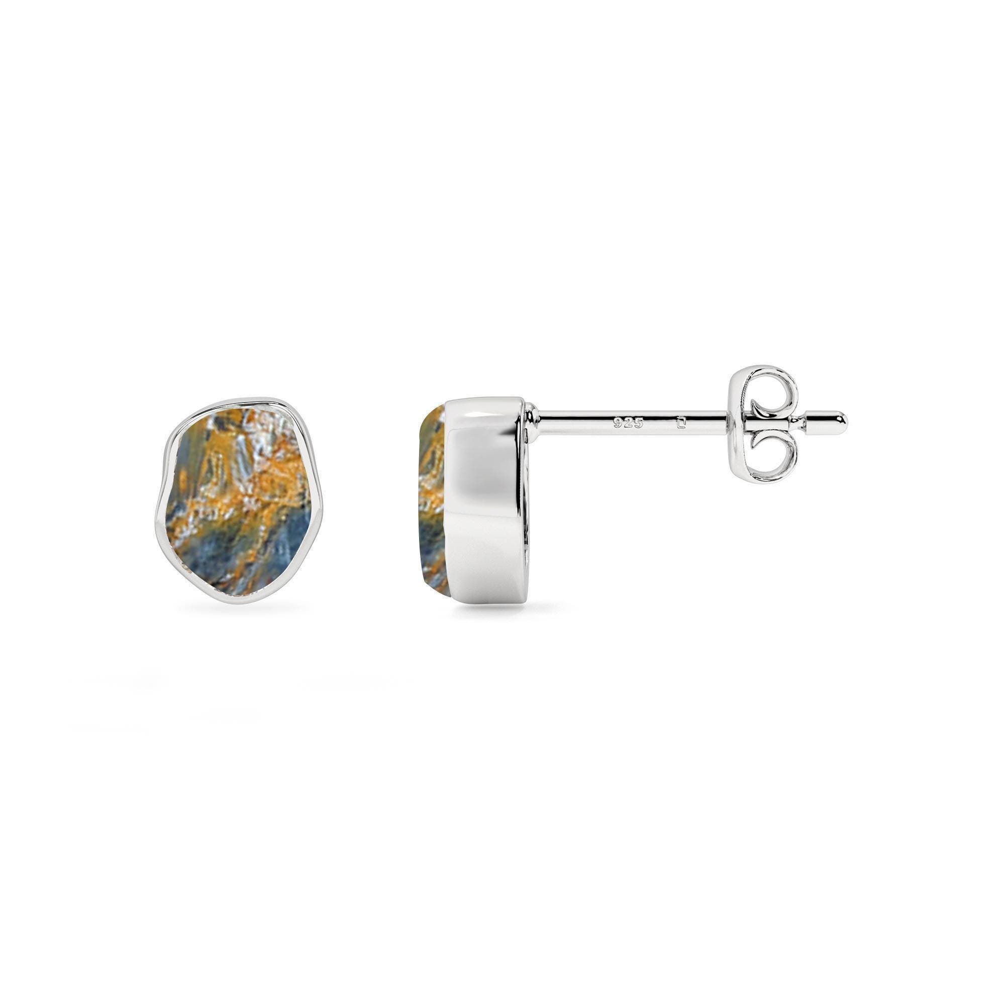 Raw Pietersite Stud Earrings: Sterling Silver Gemstone Posts