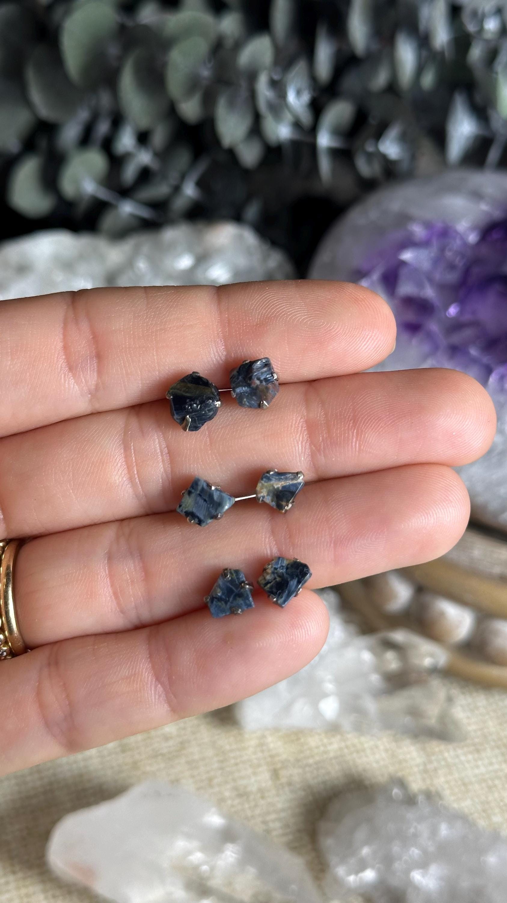 Rough Pietersite Crystal Stud Earrings, .925 Silver, Sterling Post Earring,