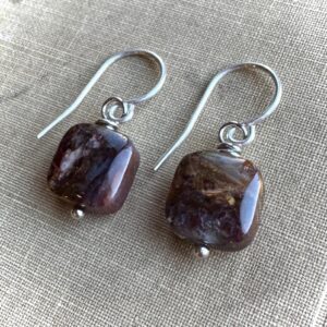 Rust Red Stone Earrings, Pietersite Earrings on Stainless Steel