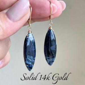 Pietersite Solid 14k Gold Earrings, Navy Blue and Yellow Statement Elongated Drop Earrings, Real 14k Gold Jewelry, Unique Gift for women Pietersite Solid 14k Gold Earrings, Navy Blue and Yellow Statement Elongated Drop Earrings, Real 14k Gold Jewelry, Unique Gift for women