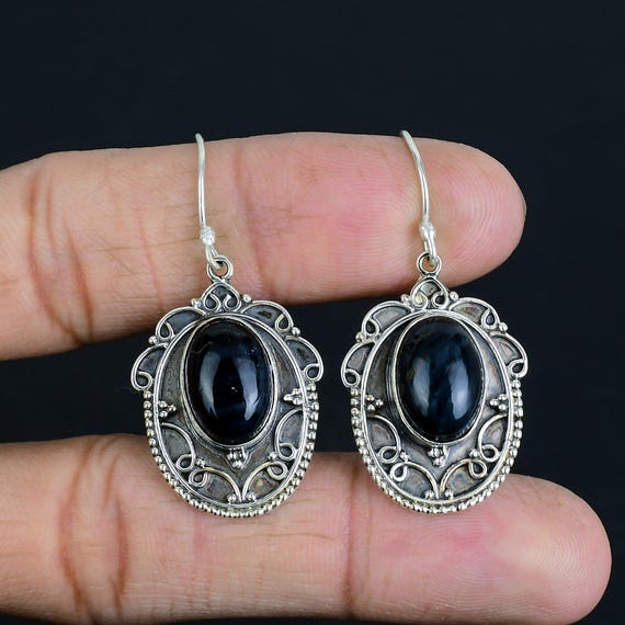Vintage Pietersite Dangle Earrings: 925 Sterling Silver, Handmade