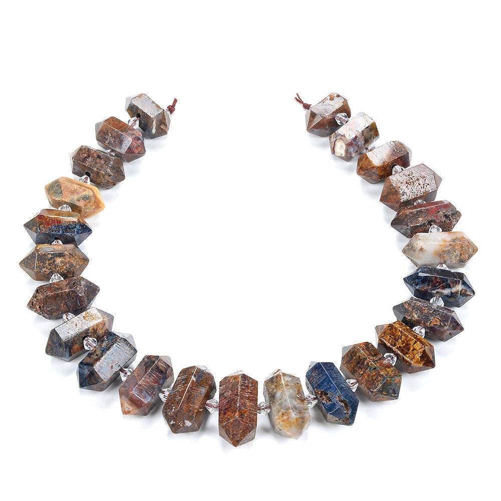 32x13-23x12mm Natural African Pietersite Gemstone Gradated Center Drilled Faceted Points Loose Beads 15.5 Inch Full Strand (80016726-s18)