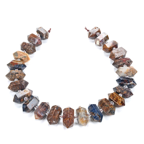 32x13-23x12mm Natural African Pietersite Gemstone Gradated Center Drilled Faceted Points Beads 15.5 Inch Full Strand Bulk Lot(80016726-s18)
