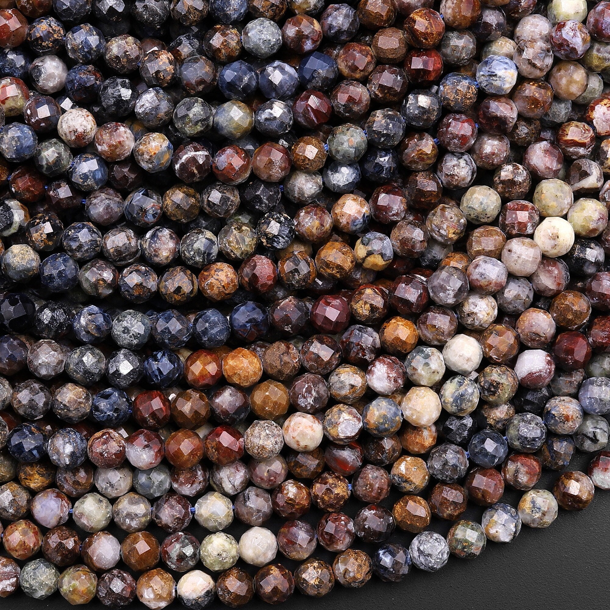 Natural Pietersite Faceted 4mm Round Beads 15.5" Strand Natural Pietersite Faceted 4mm Round Beads 15.5" Strand