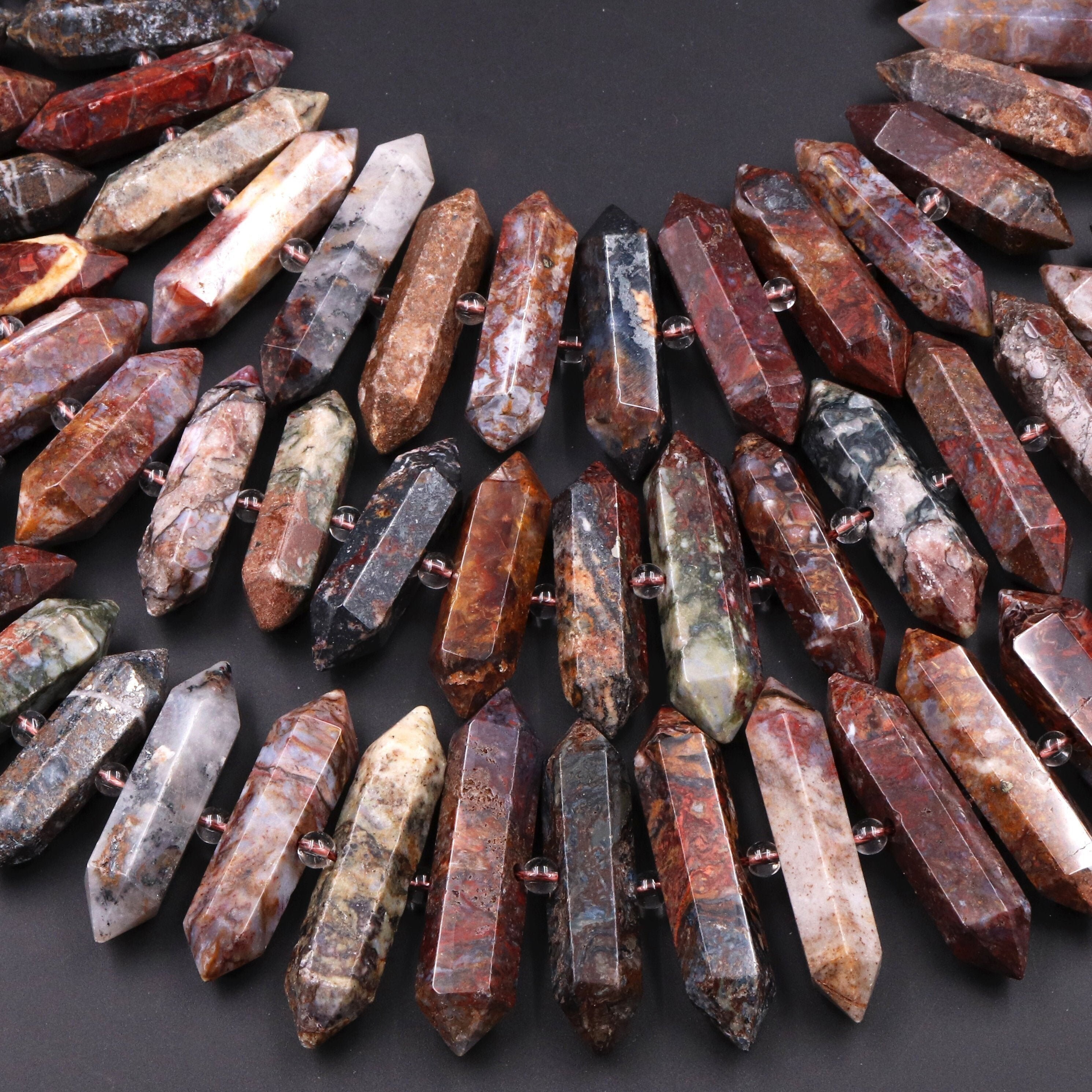 Natural Pietersite Beads Faceted Double Terminated Pointed Tips Large Drilled Real Genuine Gemstone Focal Pendant 15.5" Strand Natural Pietersite Beads Faceted Double Terminated Pointed Tips Large Drilled Real Genuine Gemstone Focal Pendant 15.5" Strand