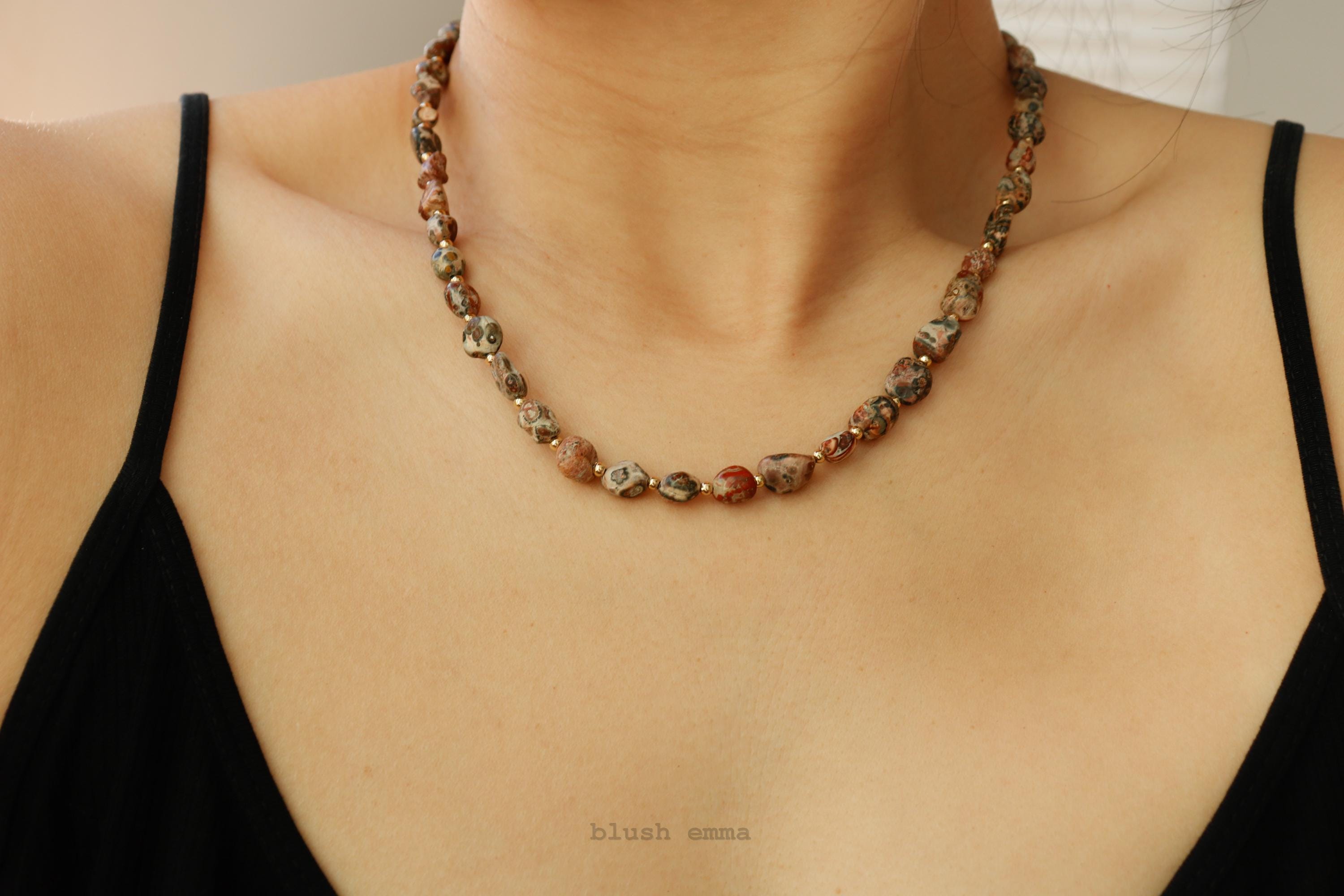 Earth Brown Semi Precious Stone Beaded Necklace, Jasper, Pietersite, Dainty Jewelry, Bridesmaid Bestie Her Gift