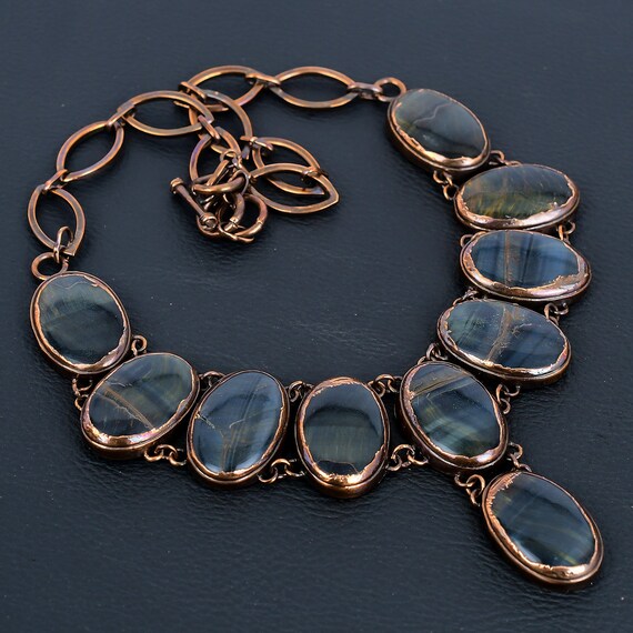 Electroformed Copper Pietersite Necklace - Handmade Gemstone Jewelry