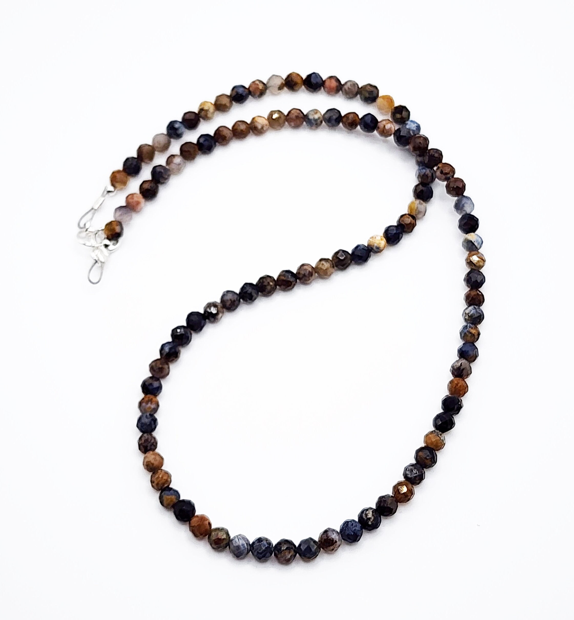 Pietersite Gemstone Necklace Sterling Silver, Dainty Black And Brown Beaded Necklace, 17 Inch Necklace, Tiny Gemstone Beaded Necklace Pietersite Gemstone Necklace Sterling Silver, Dainty Black And Brown Beaded Necklace, 17 Inch Necklace, Tiny Gemstone Beaded Necklace