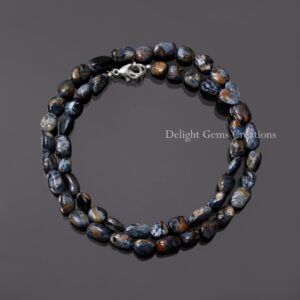 Genuine Blue Pietersite Nugget Necklace, 6x7mm-7x10mm Smooth Tumble Beads, Gift for Her Genuine Blue Pietersite Nugget Necklace, 6x7mm-7x10mm Smooth Tumble Beads, Gift for Her