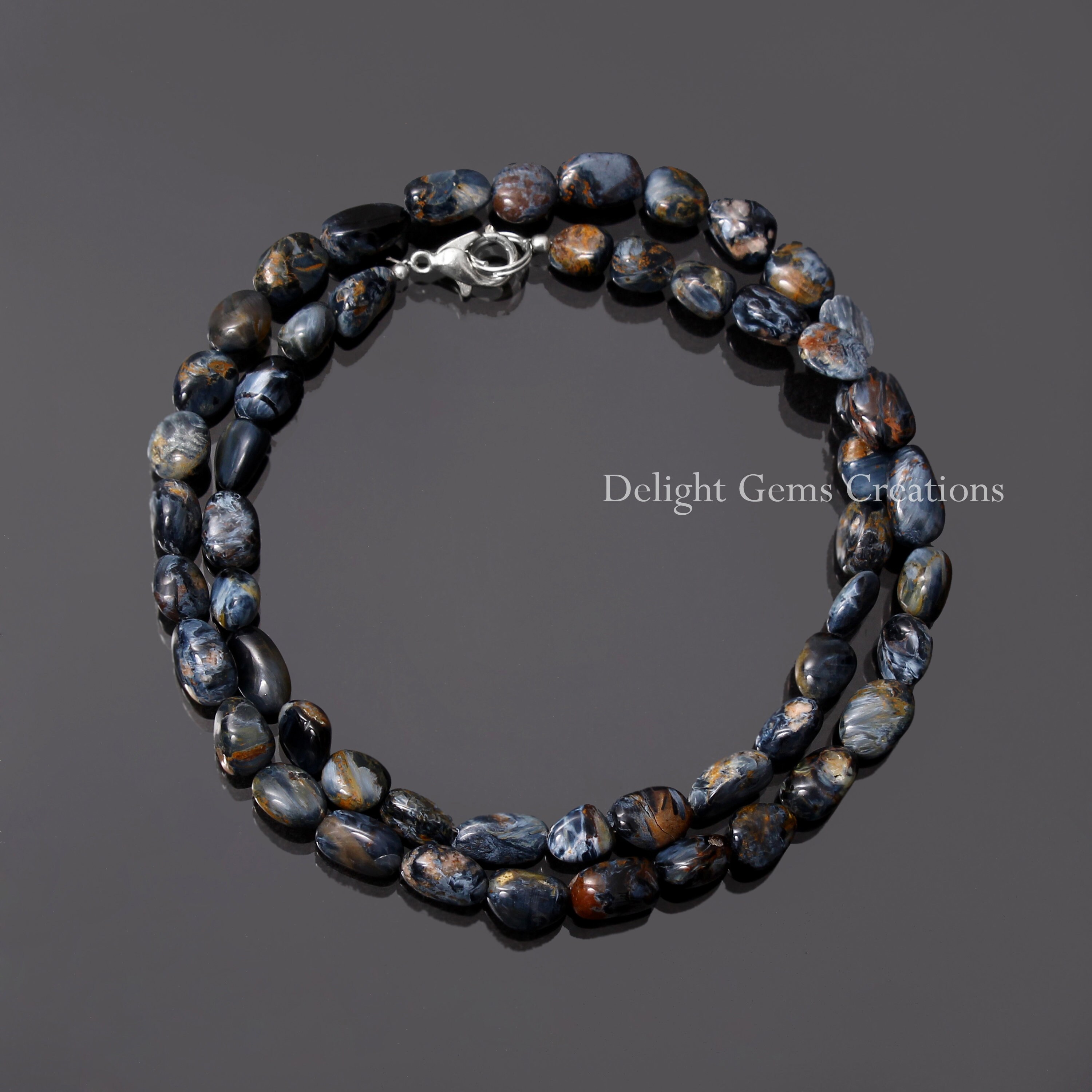Genuine Blue Pietersite Nugget Necklace, 6x7mm-7x10mm Smooth Tumble Beads, Gift For Her