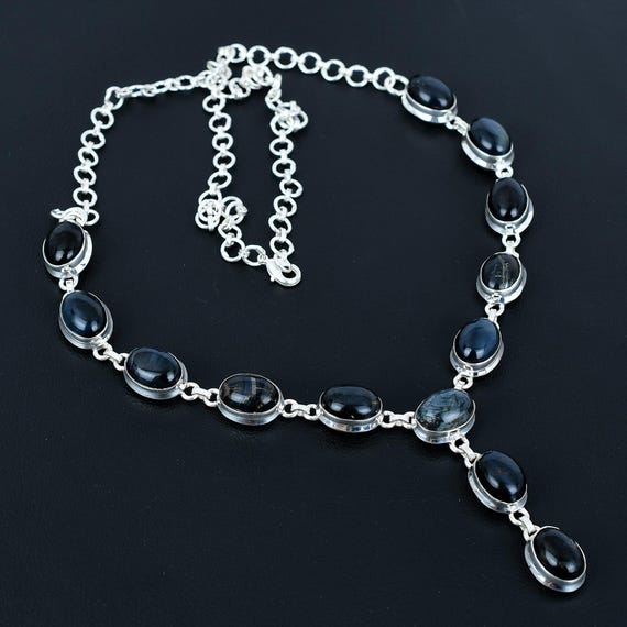 Handmade Pietersite Necklace: 925 Sterling Silver Adjustable Chain