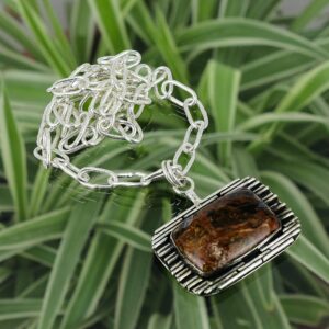 Handmade Golden Pietersite Necklace: 925 Sterling Silver Adjustable Boho Jewelry Handmade Golden Pietersite Necklace: 925 Sterling Silver Adjustable Boho Jewelry