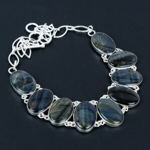 Handmade Pietersite Necklace: Oval Gemstone, 925 Sterling Silver, Adjustable Handmade Pietersite Necklace: Oval Gemstone, 925 Sterling Silver, Adjustable