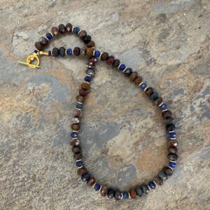 Pietersite Necklace with Lapis Lazuli and Vermeil gold, 18 inches long Pietersite Necklace with Lapis Lazuli and Vermeil gold, 18 inches long