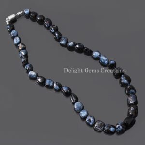 Mystic Blue: Pietersite Nugget Necklace, 8-14mm Blue Pietersite Tumble Bead Necklace, Beaded Necklace, Magnetic Clasp Necklace, Gift For Her Mystic Blue: Pietersite Nugget Necklace, 8-14mm Blue Pietersite Tumble Bead Necklace, Beaded Necklace, Magnetic Clasp Necklace, Gift For Her
