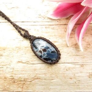 Rare Pietersite gemstone necklace, macrame jewelry, pietersite healing properties, blue healing stone, tempest stone, gifts ideas for him Rare Pietersite gemstone necklace, macrame jewelry, pietersite healing properties, blue healing stone, tempest stone, gifts ideas for him