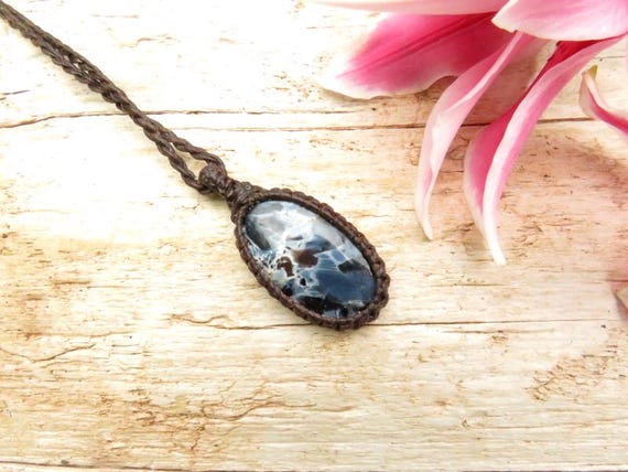 Rare Pietersite Gemstone Necklace, Macrame Jewelry, Pietersite Healing Properties, Blue Healing Stone, Tempest Stone, Gifts Ideas For Him