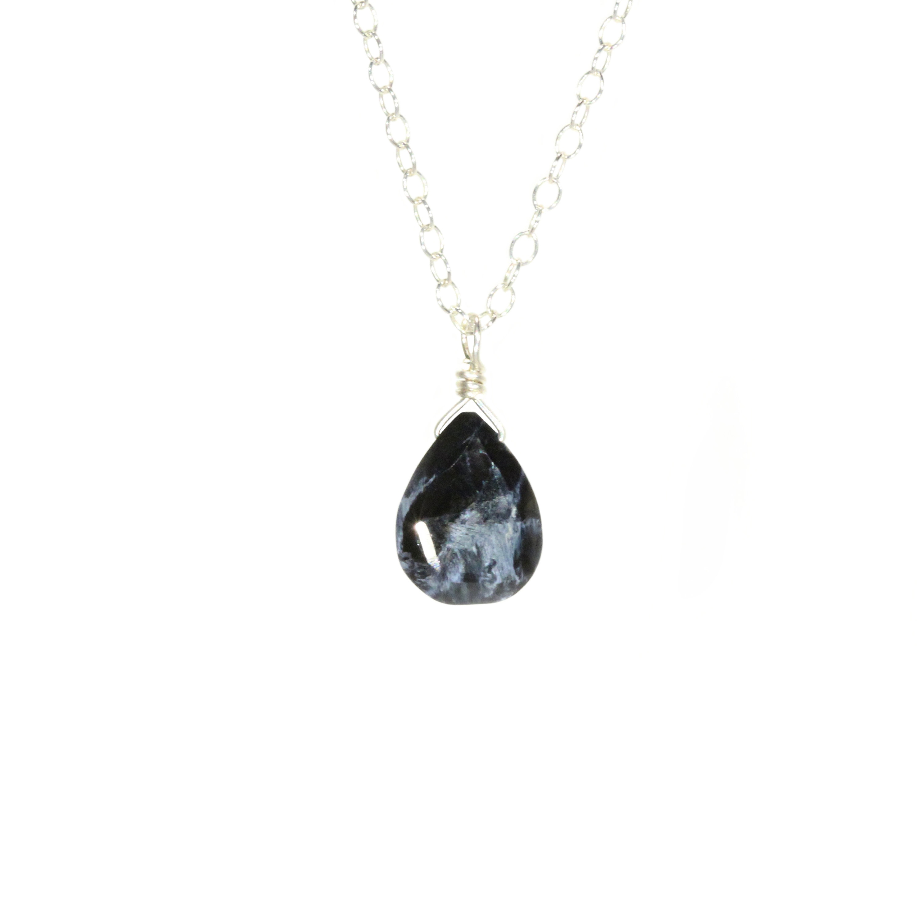 Pietersite Teardrop Necklace: Sterling Silver Chain, Tempest Stone Pietersite Teardrop Necklace: Sterling Silver Chain, Tempest Stone