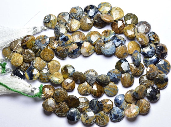8 Inches - Natural Beautiful Faceted Pietersite Heart Briolettes - Size Is 9-10 Mm #1907 8 Inches - Natural Beautiful Faceted Pietersite Heart Briolettes - Size Is 9-10 Mm #1907