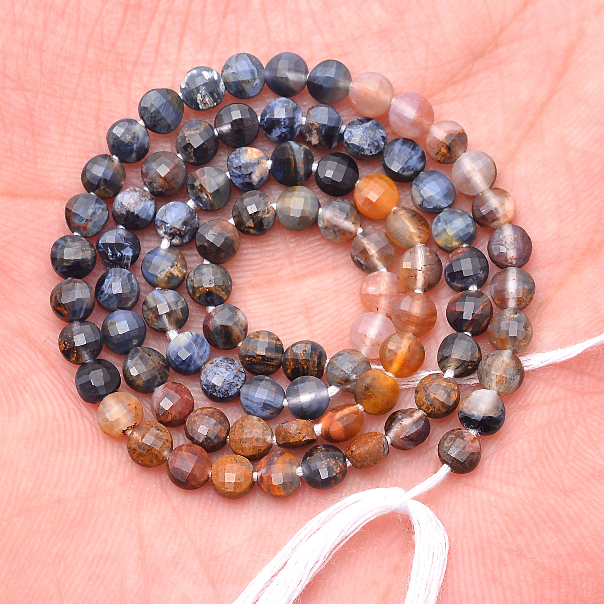 Aaa+ Natural Pietersite Gemstone 4mm Faceted Coin Briolette Beads | Rare Pietersite Semi Precious Gemstone Loose Fancy Beads | 13inch Strand