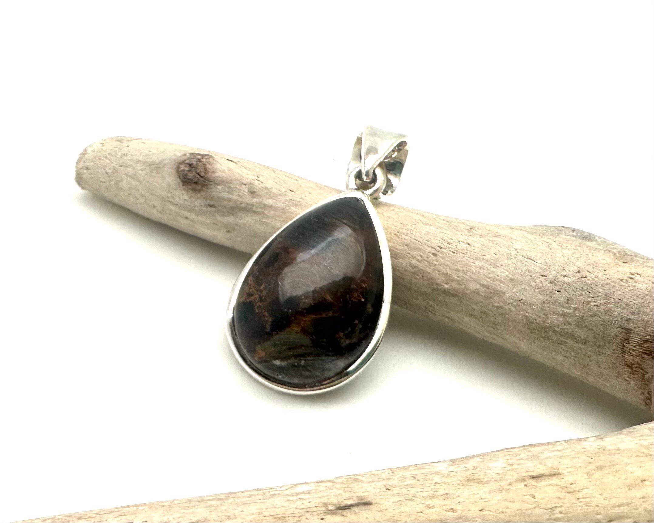 Pietersite Pendant 18mm / Petersite Teardrop Pendant / 925 Sterling Silver / Strength And Willpower