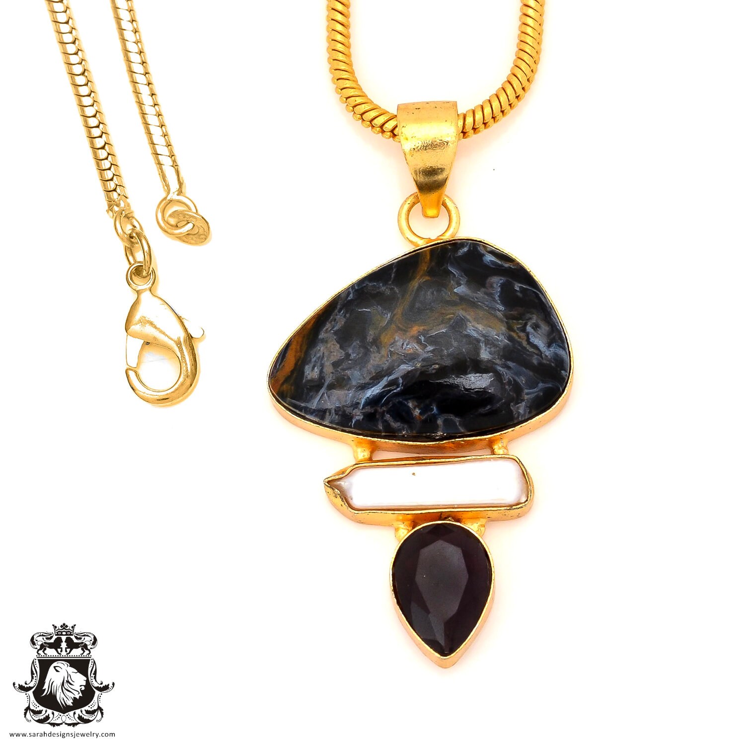Pietersite 24k Gold Pendant & 3mm Snake Chain Gp91