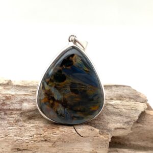 Sterling Silver Teardrop Pietersite Pendant, Collector Stone (30mm)