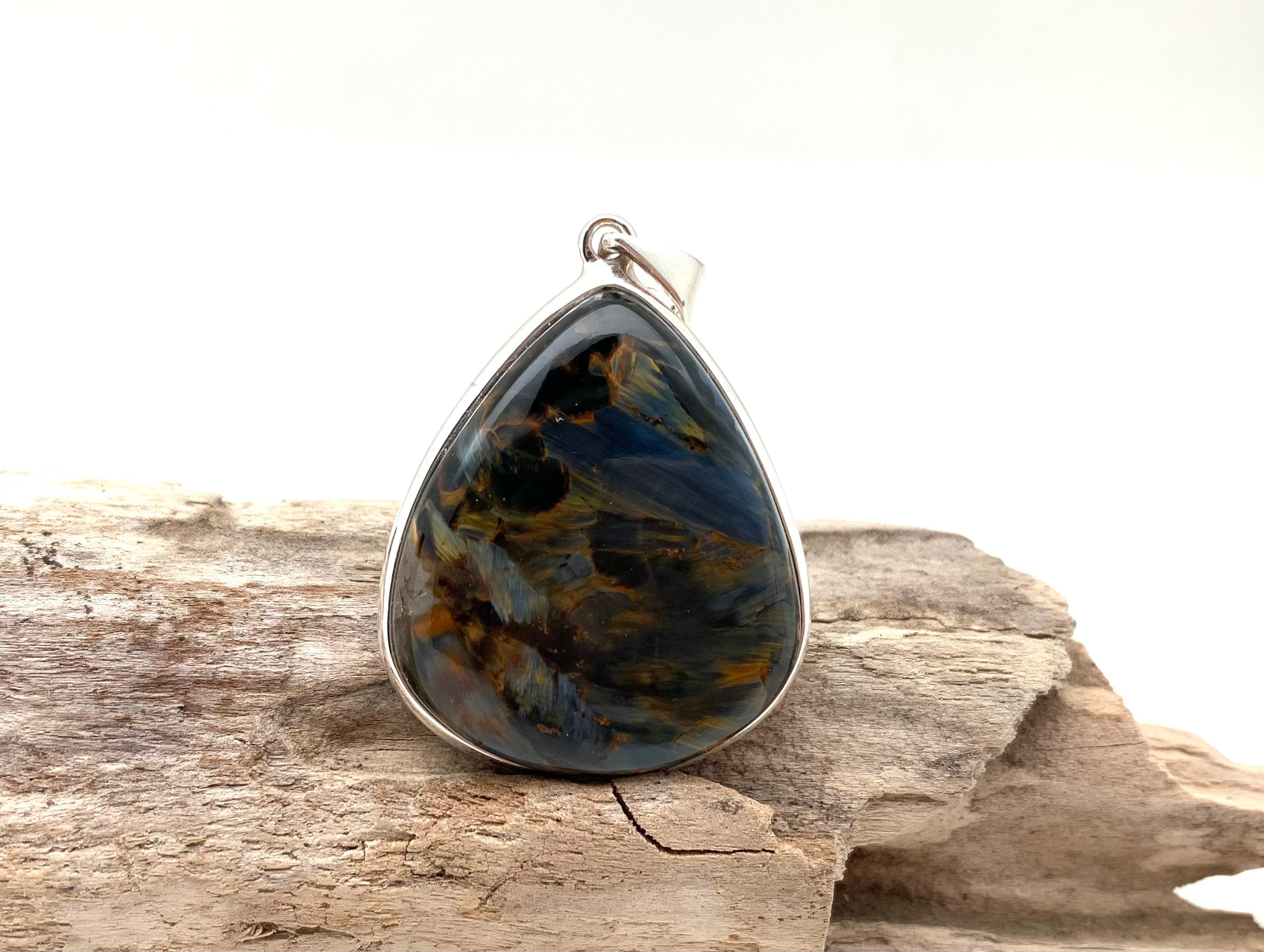 Sterling Silver Teardrop Pietersite Pendant, Collector Stone (30mm)