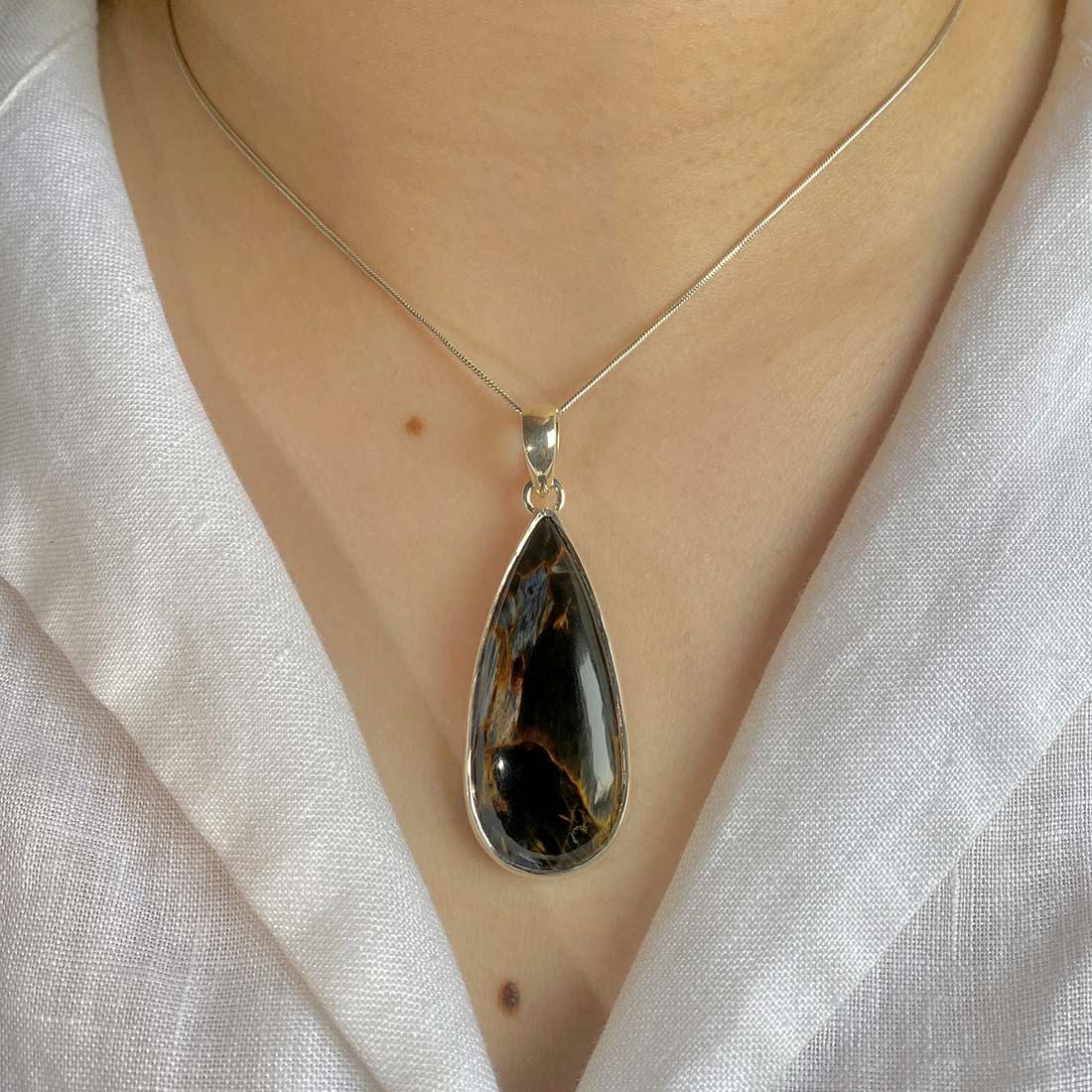 Pietersite Pendant / 925 Sterling Silver / Healing Gemstone / Gifts For Her / Pear Cab / Pietersite Jewelry / Statement Pendant Pit-p-29.