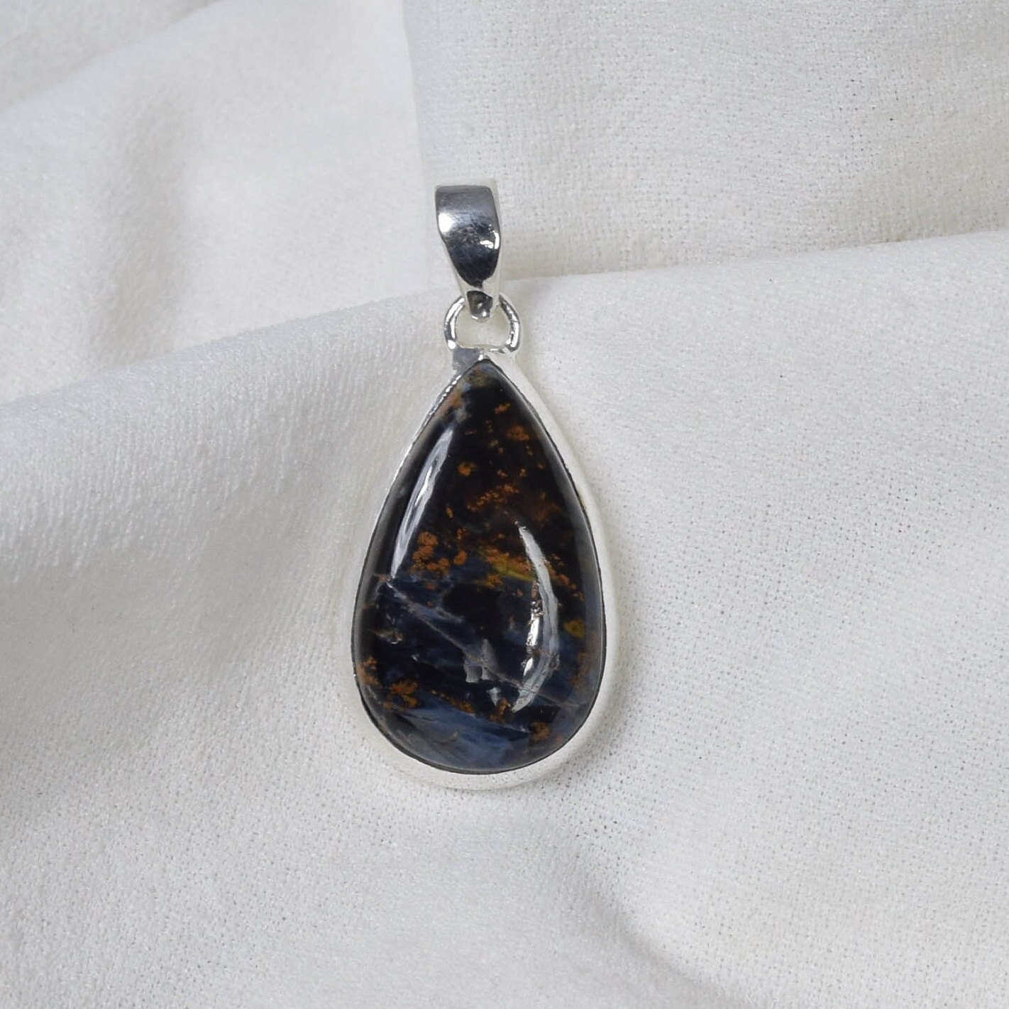 Pietersite 925 Sterling Silver Pendant: Handmade Pear Gemstone Jewelry