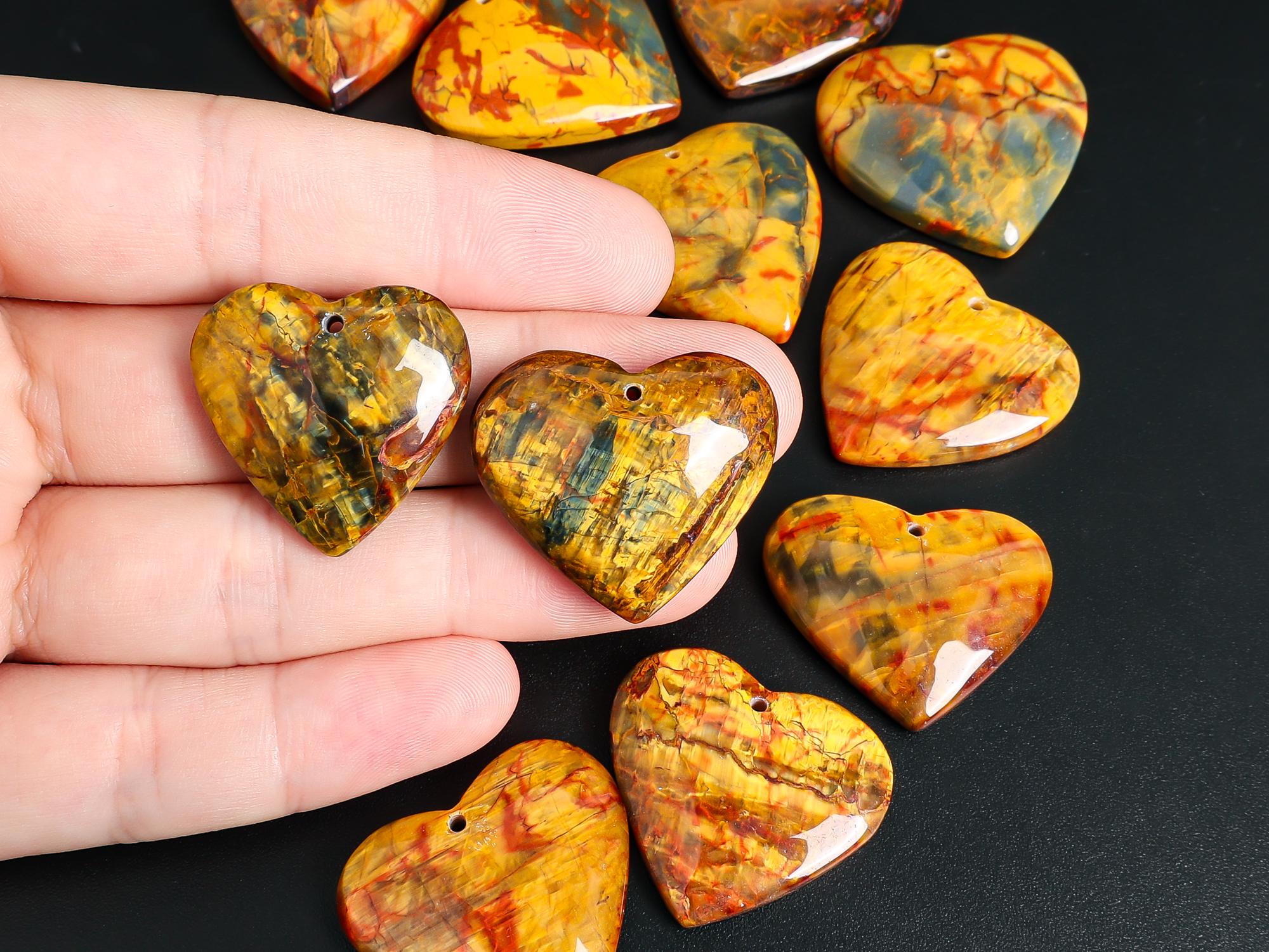 Aaa Rare South African Pietersite Heart Pendant Flashy Golden Yellow Red Crystal Necklace One Of A Kind Gemstone Jewelry