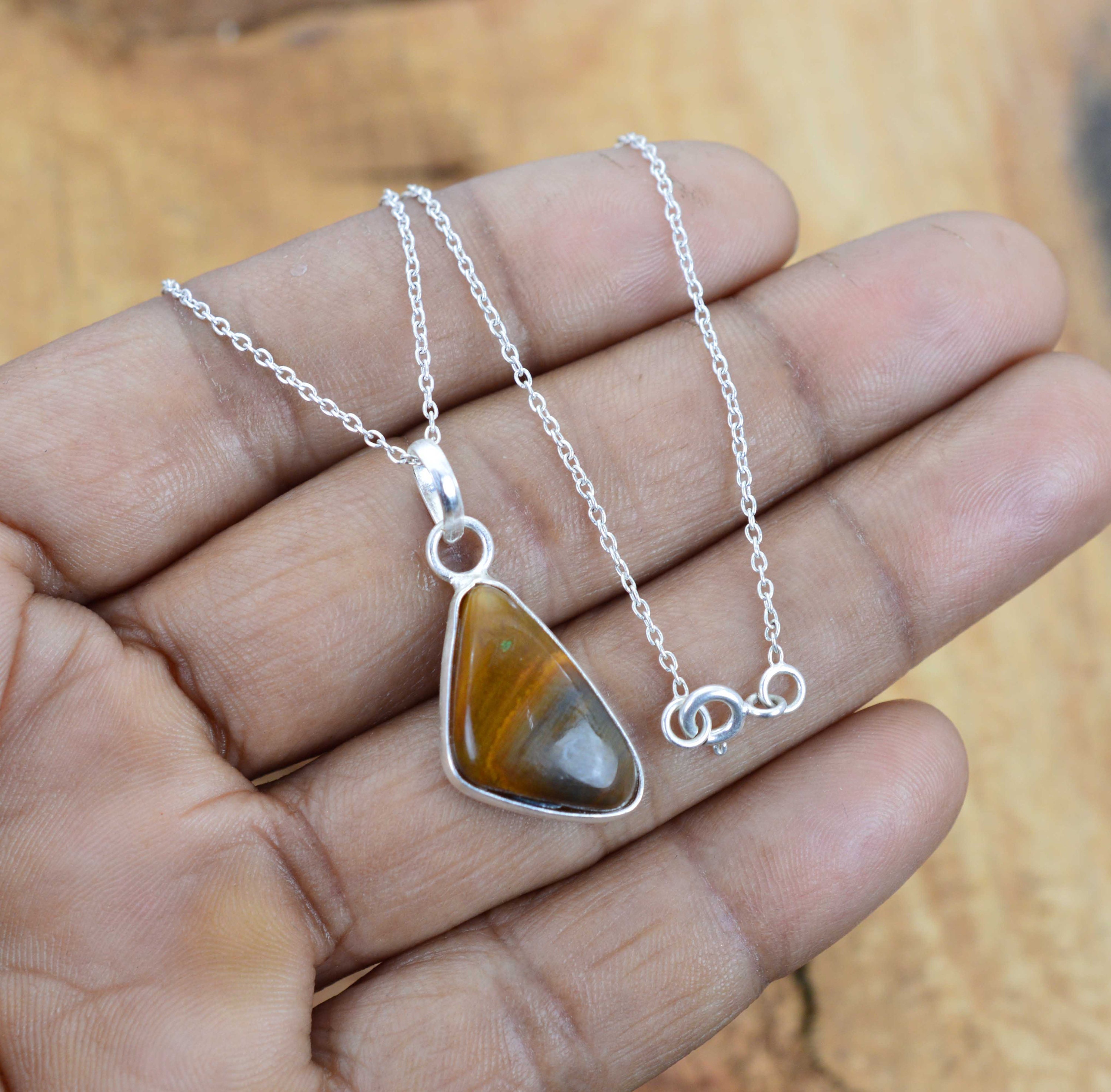 Blue Pietersite 925 Sterling Silver Pendant Necklace (18 Inch Chain)