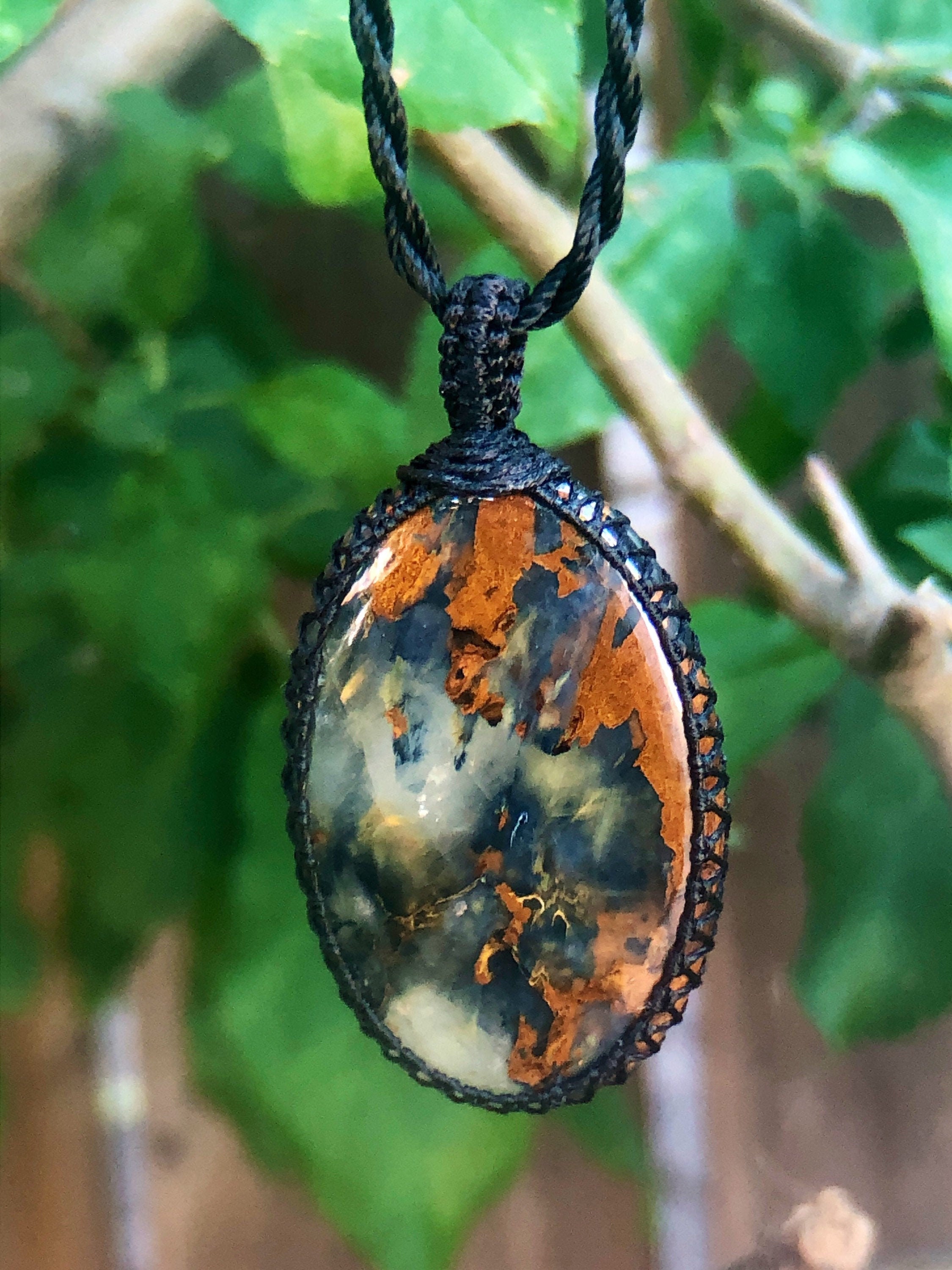 Pietersite Blue Brown Necklace Pendant, Healing Crystal Jewelry, Macrame Stone