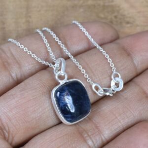 Blue Pietersite Sterling Silver Pendant: Square Gemstone Necklace