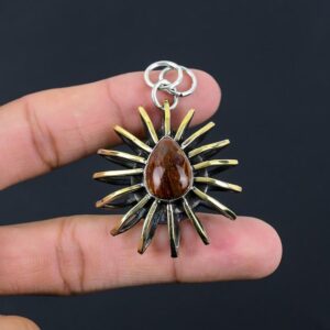 Golden Pietersite Gemstone Pendant, 925 Sterling Silver Gold Plated Cage