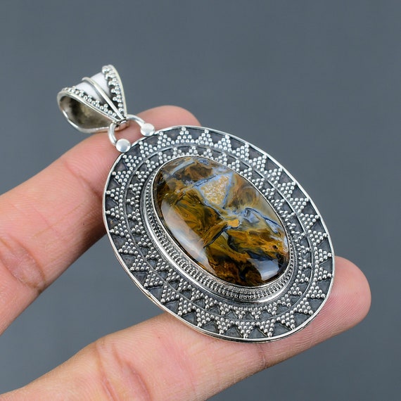 Golden Pietersite Pendant: Handmade 925 Sterling Silver Boho Jewelry