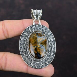 Golden Pietersite Pendant: Handmade Vintage 925 Sterling Silver Jewelry