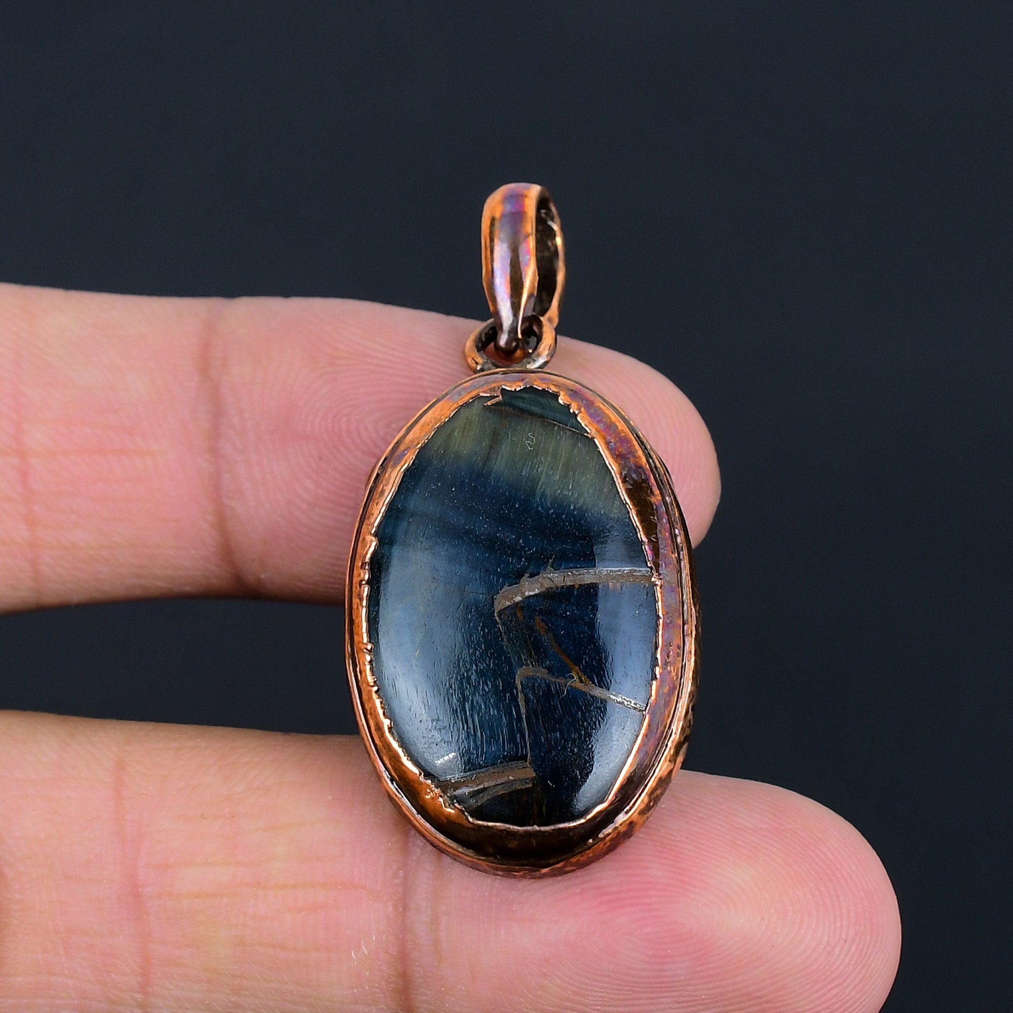 Handmade Pietersite Pendant: Electroformed Copper Gemstone Jewelry Handmade Pietersite Pendant: Electroformed Copper Gemstone Jewelry