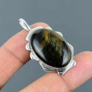 Handmade Pietersite Pendant: Oval Gemstone, 925 Sterling Silver