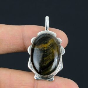 Handmade Pietersite Pendant: Oval Gemstone, 925 Sterling Silver