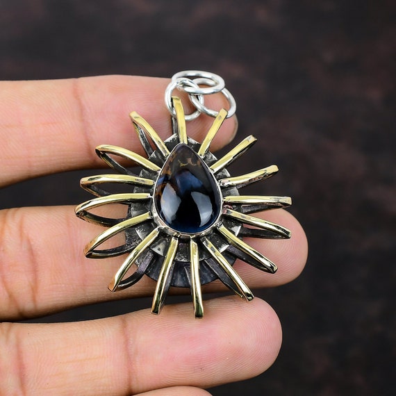 Handmade Pietersite Pear Pendant: 925 Sterling Silver, 18k Gold Plated