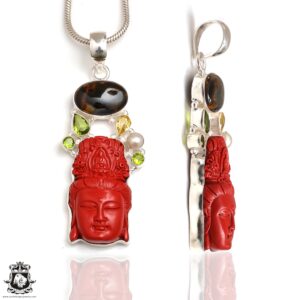 Meditation Zen Kwan Yin Guan Yin Pietersite Carving Pendant FREE 2MM Italian Snake Chain P9099