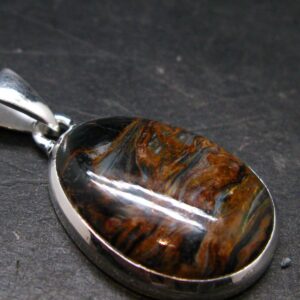 Natural Pietersite Polished Silver Plated Pendant from Namibia - 1.4" - 5.32 Grams