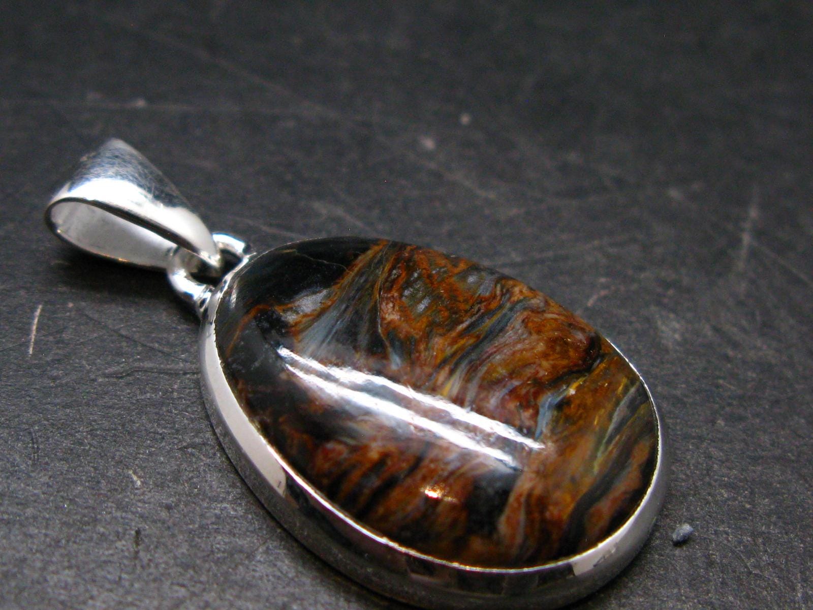 Natural Pietersite Polished Silver Plated Pendant From Namibia - 1.4" - 5.32 Grams