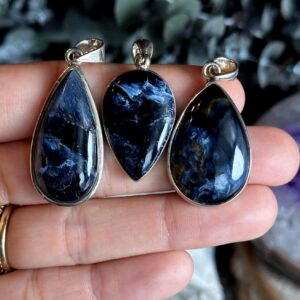 Pietersite Pendant Necklace, .925 Sterling Silver, Inverted Teardrop, Pear, Square