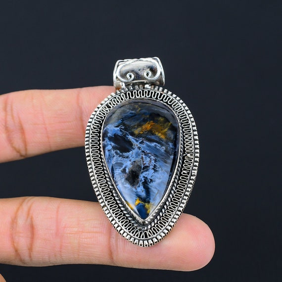 Pear Pietersite Pendant: Handmade 925 Sterling Silver Statement Jewelry