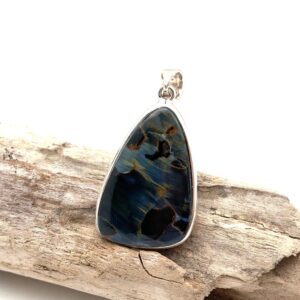 Sterling Silver Pietersite Pendant, Freeform Stone (30mm)