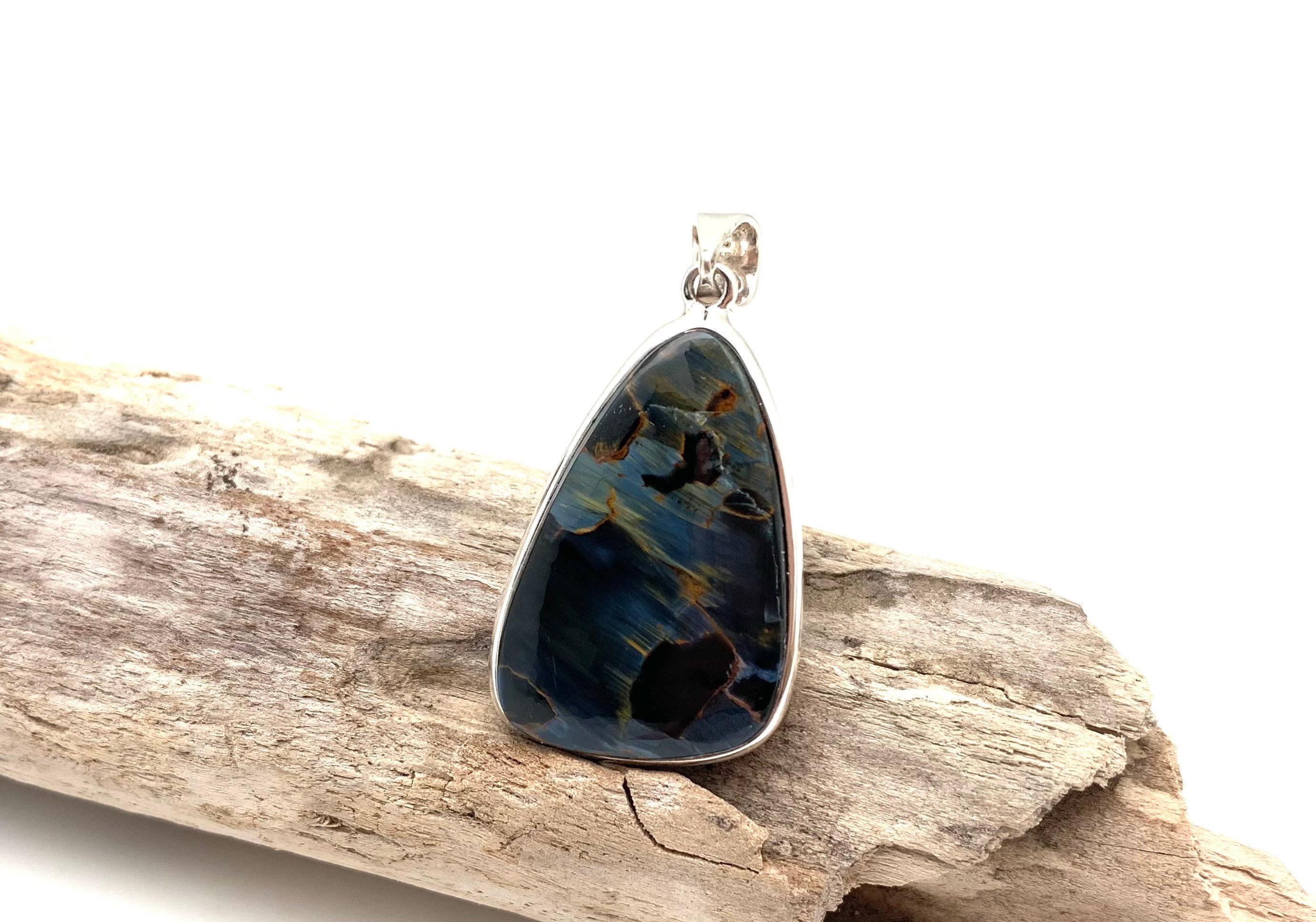 Sterling Silver Pietersite Pendant, Freeform Stone (30mm)