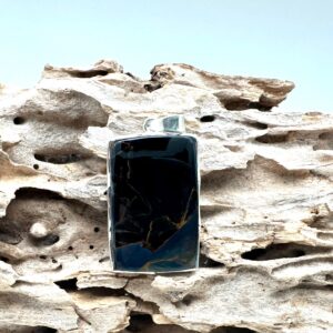Sterling Silver Pietersite Pendant, Geometric Stone (40mm)
